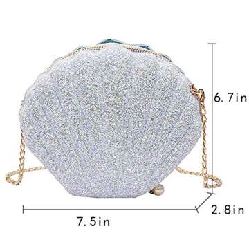 Van Caro Womens Glitter PU Leather Shell Pearl Cross-body Shoulder Bags Purse, White