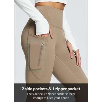 BALEAF Women's Fleece Lined Pants Winter Thermal Warm Yoga Pants Flare Leggings Waterproof Warm Bell Bottom Leggings with Pockets 29'' Cocoa Creme L