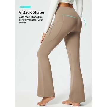 BALEAF Women's Fleece Lined Pants Winter Thermal Warm Yoga Pants Flare Leggings Waterproof Warm Bell Bottom Leggings with Pockets 29'' Cocoa Creme L