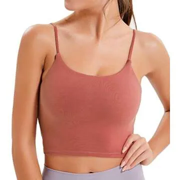 UOTJCNR Women's Longline Yoga Tank Top Padded Sports Bra Workout Fitness Running Camisole Crop Top Pink