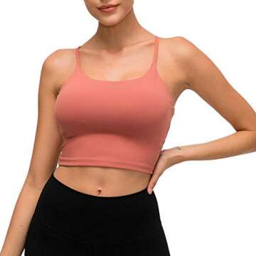 UOTJCNR Women's Longline Yoga Tank Top Padded Sports Bra Workout Fitness Running Camisole Crop Top Pink