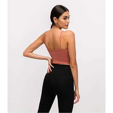 UOTJCNR Women's Longline Yoga Tank Top Padded Sports Bra Workout Fitness Running Camisole Crop Top Pink