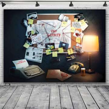 EMDSPR Detective Backdrop, 7x5ft Agent Spy Theme Top Secret Police Office Investigation Photography Background Crime Clue Evidence Murder Mystery Party Decorations Photo Booth Props BJFNPR0068
