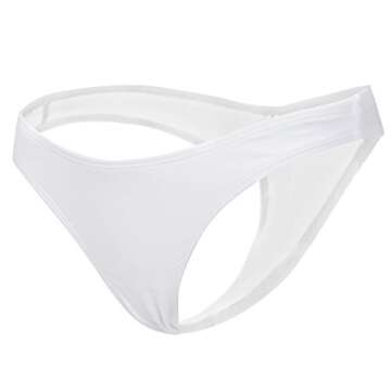 Women Sexy Lady Brazilian V-Style Ruched Ruffle Cheeky Bikini Bottom Thong Hot Summer Beachwear White