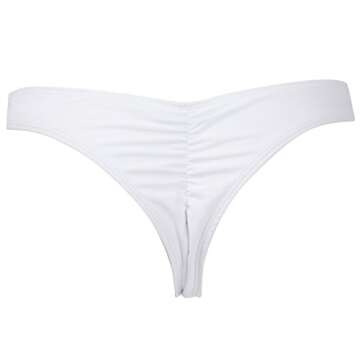 Women Sexy Lady Brazilian V-Style Ruched Ruffle Cheeky Bikini Bottom Thong Hot Summer Beachwear White