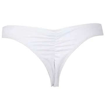 Women Sexy Lady Brazilian V-Style Ruched Ruffle Cheeky Bikini Bottom Thong Hot Summer Beachwear White