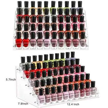 Cq acrylic Clear Nail Polish Organizers And Storage,5 Layer Nail Polish Rack Tabletop Display Stand Holds Up to 45 Bottles, Acrylic 5 Tier Essential Oils Holder For Professional Nail Salon