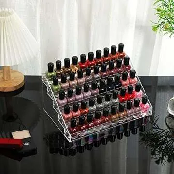 Cq acrylic Clear Nail Polish Organizers And Storage,5 Layer Nail Polish Rack Tabletop Display Stand Holds Up to 45 Bottles, Acrylic 5 Tier Essential Oils Holder For Professional Nail Salon