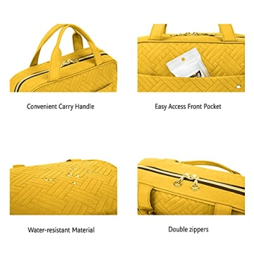 BAGSMART Toiletry Bag Travel Bag with Hanging Hook, Water-resistant Makeup Cosmetic Bag Travel Organizer for Accessories, Shampoo, Full Sized Container, Toiletries, Yellow, Large