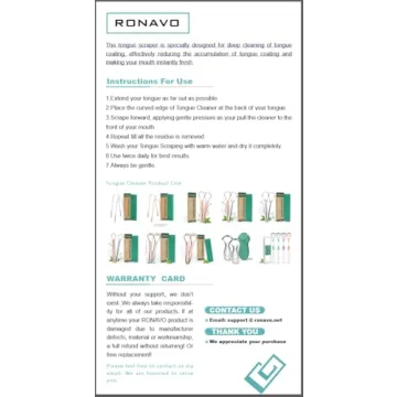 RONAVO Tongue Scraper for Adults, Two Colors Designed for Couples, Cure Bad Breath, Tongue Cleaners Stainless Steel, Metal Tongue Scrapers for Oral Care & Hygiene (2 Pack)