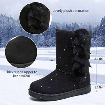 BENPAO Snow Boots For Women Winter Mid-calf Boots Fashion Suede Black Warm Fur Lined Booties