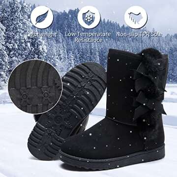 BENPAO Snow Boots For Women Winter Mid-calf Boots Fashion Suede Black Warm Fur Lined Booties