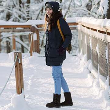 BENPAO Snow Boots For Women Winter Mid-calf Boots Fashion Suede Black Warm Fur Lined Booties