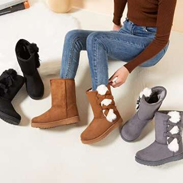 BENPAO Snow Boots For Women Winter Mid-calf Boots Fashion Suede Black Warm Fur Lined Booties