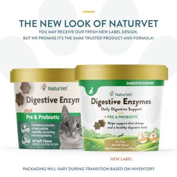 NaturVet – Digestive Enzymes for Cats Plus Probiotics – 60 Soft Chews – Helps Support Diet Cha...