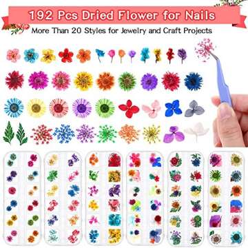 6 Boxes Dried Flowers for Nail Art, Audab 190 Pcs Nail Dried Flowers Mini Resin Flowers for Nail Art Resin Decoration