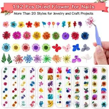 6 Boxes Dried Flowers for Nail Art, Audab 190 Pcs Nail Dried Flowers Mini Resin Flowers for Nail Art Resin Decoration