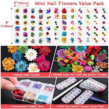 6 Boxes Dried Flowers for Nail Art, Audab 190 Pcs Nail Dried Flowers Mini Resin Flowers for Nail Art Resin Decoration