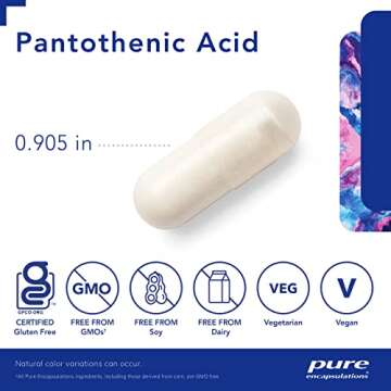 Pure Encapsulations Pantothenic Acid | Hypoallergenic Supplement Supports Cellular Energy Production, Adrenal and Cardiovascular Health | 120 Capsules