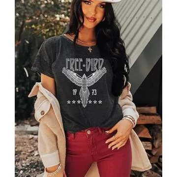 Vintage Rock Band T-Shirt Woman Retro Bird Shirt Eagle Graphic Tees Retro Music Shirt Casual Short S...