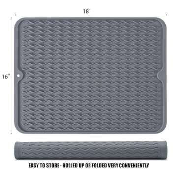 Silicone Dish Drying Mat - Non-Slip Heat-Resistant Kitchen Mat (18" x 16", GREY)