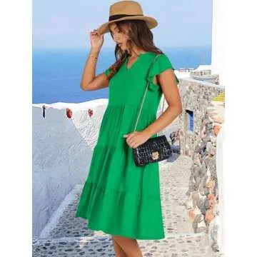 ANRABESS Womens Summer Dress Ruffle Sleeve V Neck Midi Dresses Fashion Casual Fit Flowy Tiered Boho Beach Vacation Sundress Forest-XXL