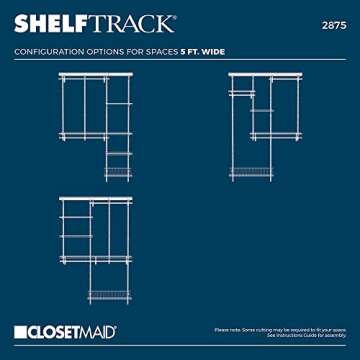 ClosetMaid ShelfTrack Wire Closet Organizer System, Adjustable from 5 to 8 Ft., With Shelves, Clothes Rods, Shoe Shelf, Hardware, Durable Steel, White