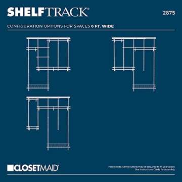 ClosetMaid ShelfTrack Wire Closet Organizer System, Adjustable from 5 to 8 Ft., With Shelves, Clothes Rods, Shoe Shelf, Hardware, Durable Steel, White