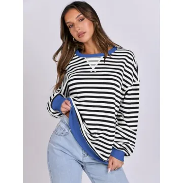 Oversized ANRABESS Women Striped Sweatshirt - Trendy & Cozy