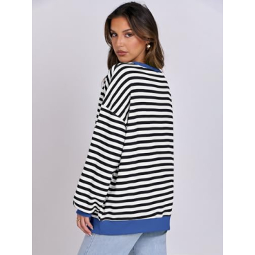 Oversized ANRABESS Women Striped Sweatshirt - Trendy & Cozy
