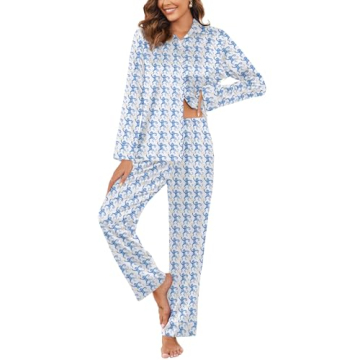 Ekouaer Silk Pajamas for Women Classic Button Down Pj Sets Satin Sleepwear Comfy Long Sleeve Loungew...