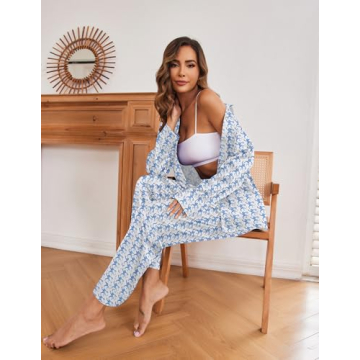 Ekouaer Silk Pajamas for Women Classic Button Down Pj Sets Satin Sleepwear Comfy Long Sleeve Loungewear Blue-Monkey S