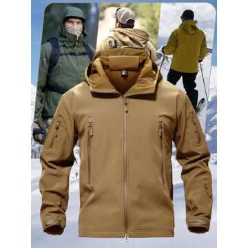 TACVASEN Waterproof Jacket for Men Snowboard Special Ops Military Tactical Softshell Rain Jacket Warm Ski Coats with Hood Hiking Sand L
