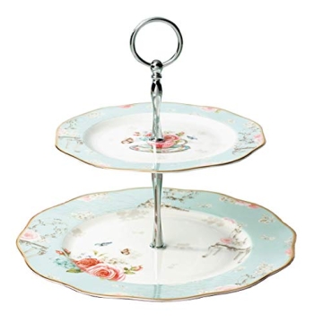 Elegant 2-tier Cake Stand with Rose Pattern in Gift Box