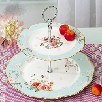 Elegant 2-tier Cake Stand with Rose Pattern Gift Box