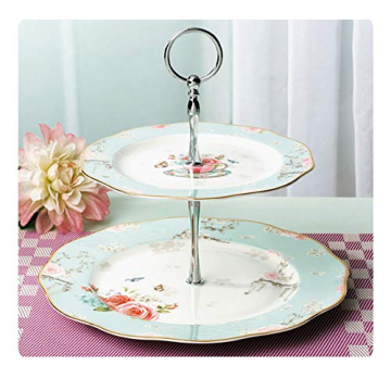 Elegant 2-tier Cake Stand with Rose Pattern Gift Box