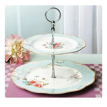 Elegant 2-tier Cake Stand with Rose Pattern Gift Box