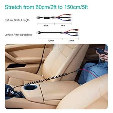 USAMS Multi Charger Cable Nylon Braided (4FT) USB Charging Cable Adapter with USB Type C/Micro USB c...