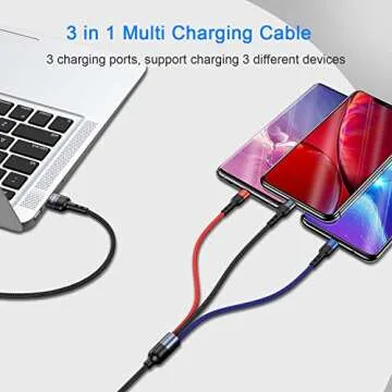 USAMS Multi Charger Cable Nylon Braided (4FT) USB Charging Cable Adapter with USB Type C/Micro USB connectors for Mobile Phones Tablets and More