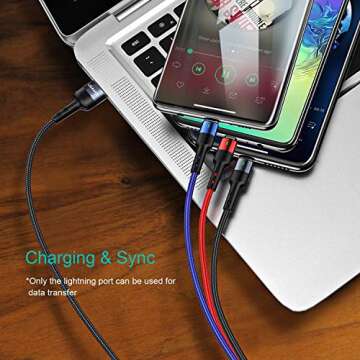 USAMS Multi Charger Cable Nylon Braided (4FT) USB Charging Cable Adapter with USB Type C/Micro USB connectors for Mobile Phones Tablets and More