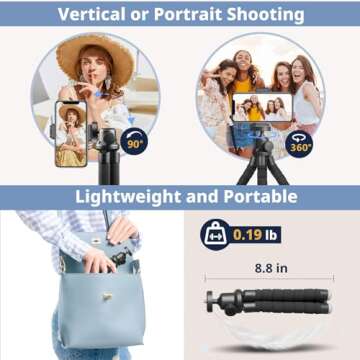 Eicaus Portable and Flexible Phone Tripod Stand for Cellphones, Compact Mini Tripod with Remote for ...