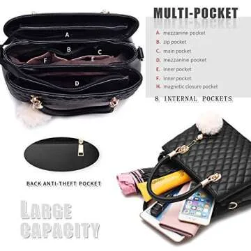 I IHAYNER Womens Leather Handbags Purses Top-handle Totes Satchel Shoulder Bag for Ladies with Pompon Green