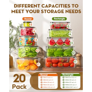 BiuLeon 40 PCS Food Storage Containers - Airtight & Leakproof Meal Prep Set