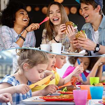 Reusable Travel Utensils Set with Case, 5 Sets Wheat Straw Portable Plastic Fork Spoons Knife Camping Cutlery, Eco-Friendly BPA Free Lunch Tableware Travel Picnic Utensils for Kids Adults Daily Use