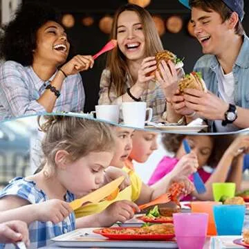 Reusable Travel Utensils Set with Case, 5 Sets Wheat Straw Portable Plastic Fork Spoons Knife Camping Cutlery, Eco-Friendly BPA Free Lunch Tableware Travel Picnic Utensils for Kids Adults Daily Use