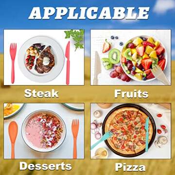 Reusable Travel Utensils Set with Case, 5 Sets Wheat Straw Portable Plastic Fork Spoons Knife Camping Cutlery, Eco-Friendly BPA Free Lunch Tableware Travel Picnic Utensils for Kids Adults Daily Use