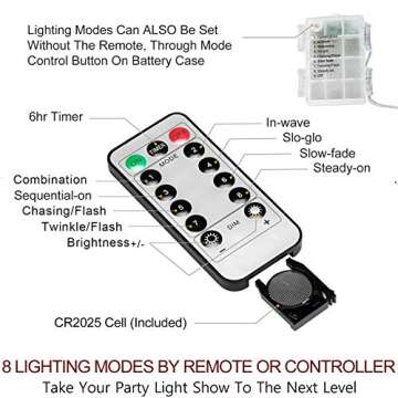 Bright Zeal 66 Ft 200 LED 8 Mode Multi Colored Christmas Fairy Lights Battery Operated With Remote Control Christmas Lights Outdoor Multicolor Waterproof - Twinkle LED Christmas String Lights Colorful