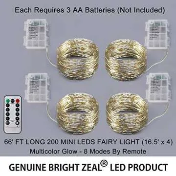 Bright Zeal 66 Ft 200 LED 8 Mode Multi Colored Christmas Fairy Lights Battery Operated With Remote Control Christmas Lights Outdoor Multicolor Waterproof - Twinkle LED Christmas String Lights Colorful