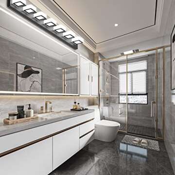 Ralbay 46" LED Modern LED Black Vanity Lights Fixtures 7 Lights Acrylic Matte Black Vanity Lights Modern Black Bathroom Wall Lighting Over Mirror