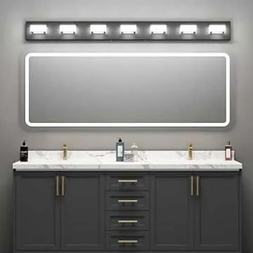Ralbay 46" LED Modern LED Black Vanity Lights Fixtures 7 Lights Acrylic Matte Black Vanity Lights Modern Black Bathroom Wall Lighting Over Mirror